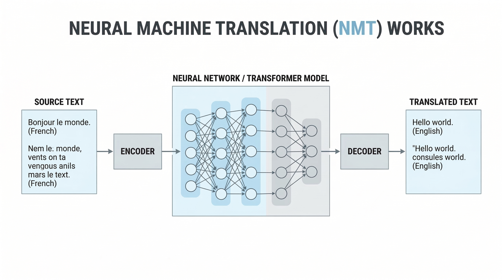 Schéma du fonctionnement de la traduction automatique neuronale