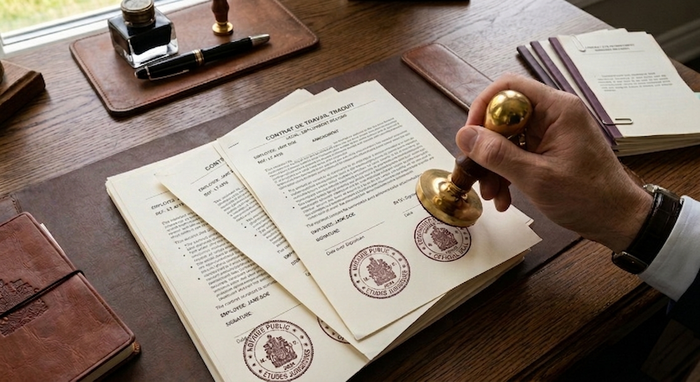 Document officiel sur un bureau avec un stylo plume certifiant l'expérience